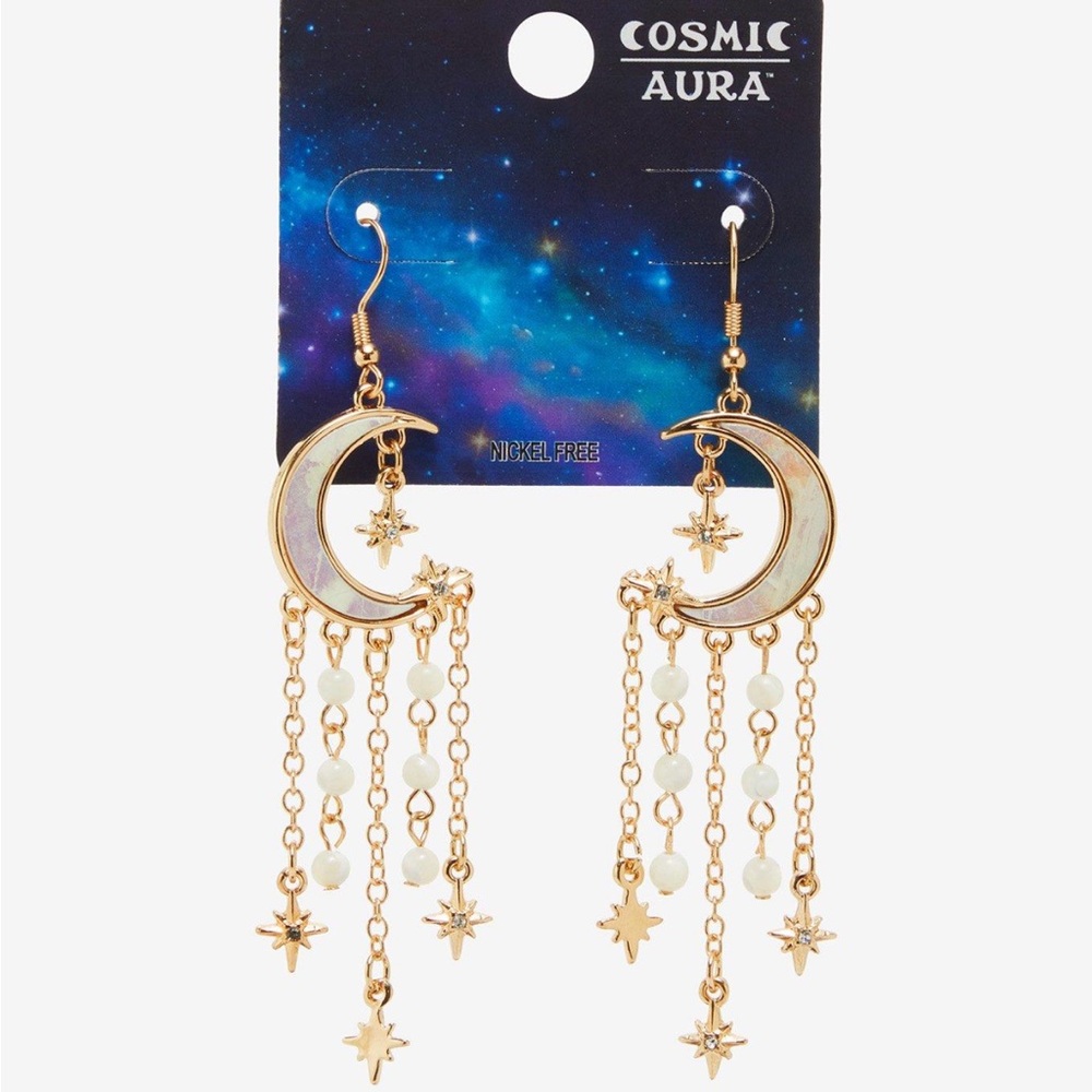 Cosmic Aura Opal Moon Star Pearl Drop Earrings Hot Topic